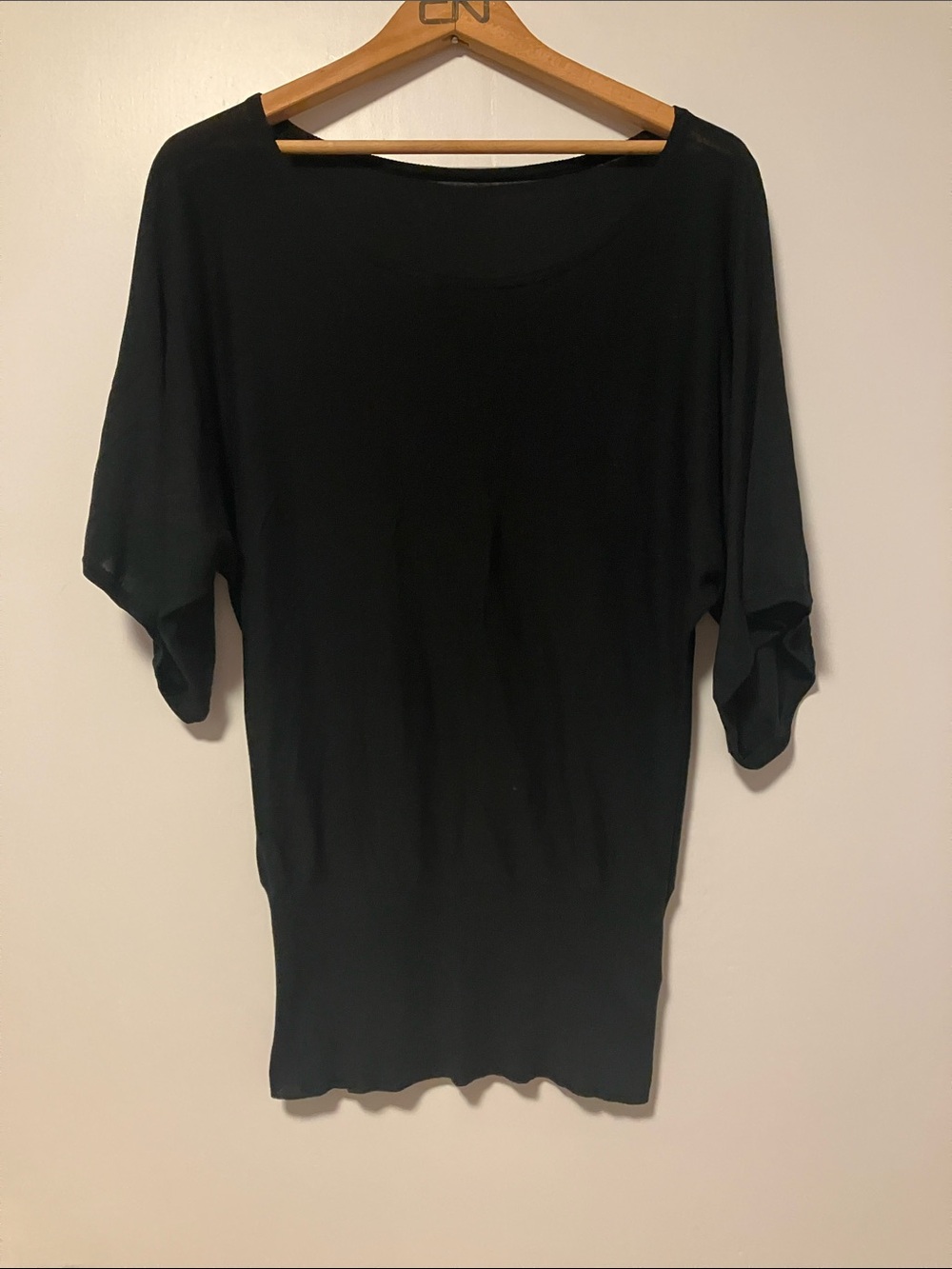 Black Batwing Short Sleeve Knit Top 70% Silk Y2K